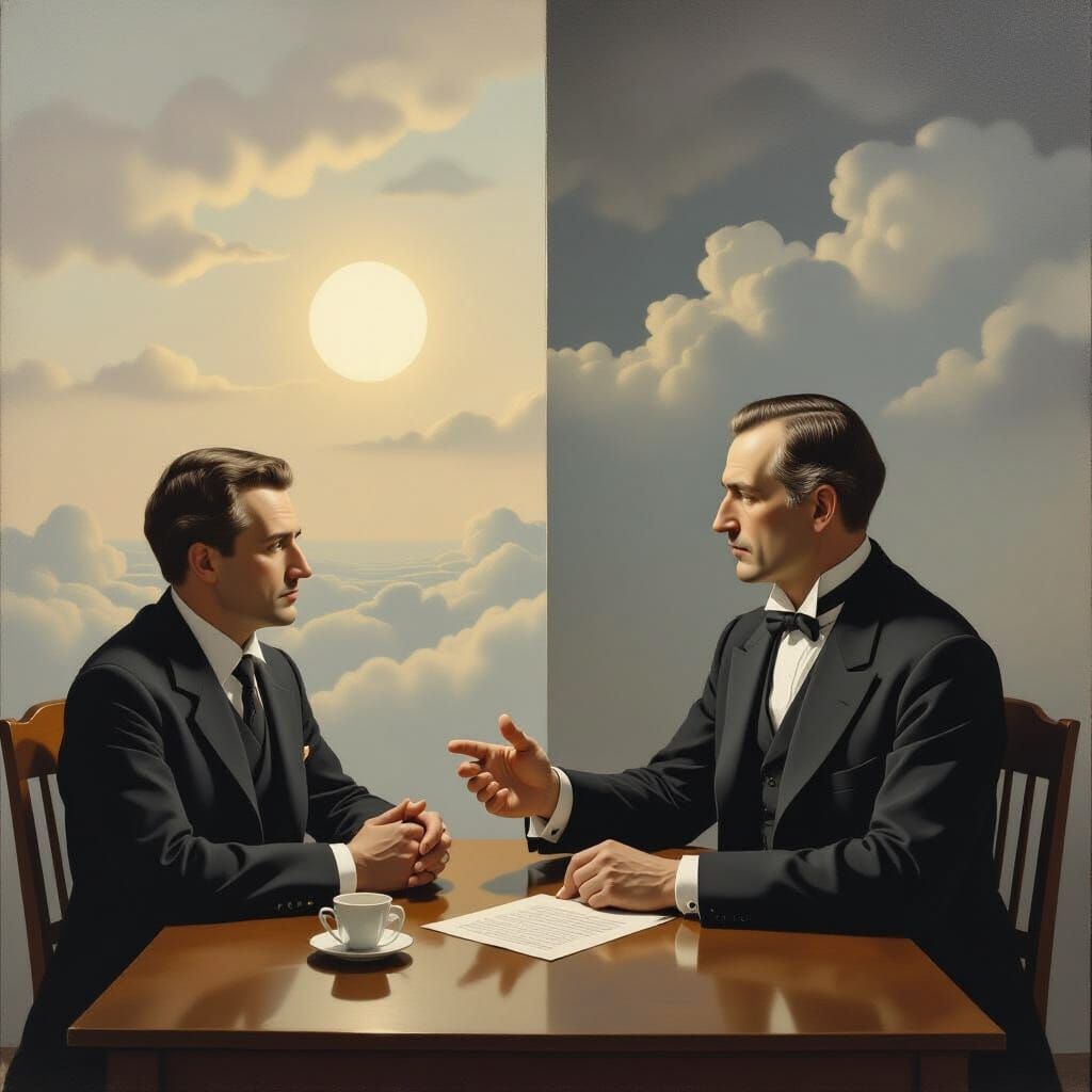 Surrealist Existential Dread Painting in Magritte Style