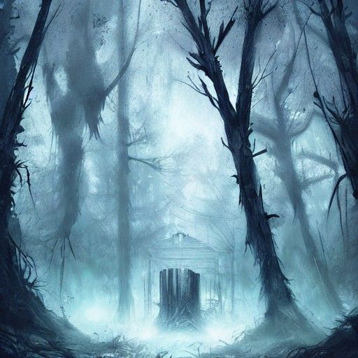 Spooky Abandoned Forest in Anime Art Style