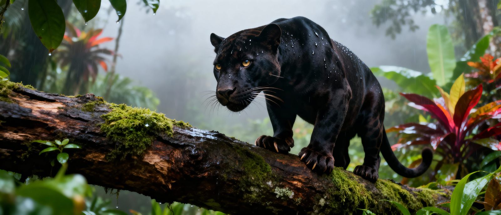 Black Panther in Misty Peruvian Jungle, Hyperrealistic