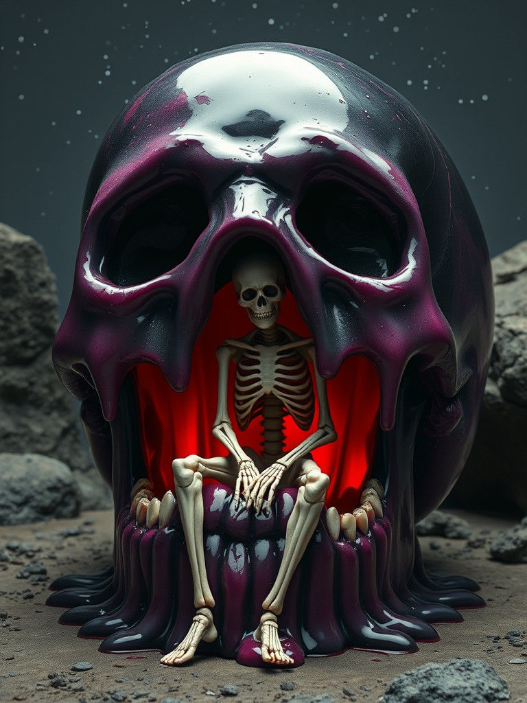Surreal Jelly Humanoid in Dripping Skull Wonderland