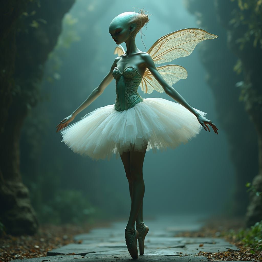 Ethereal Alien Ballerina in Iridescent Tutu