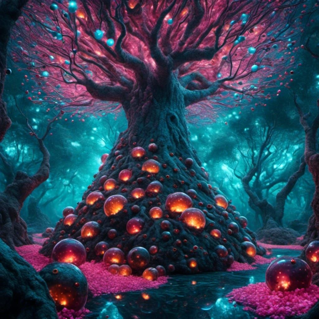 Surreal Firefly Tree Optical Illusion