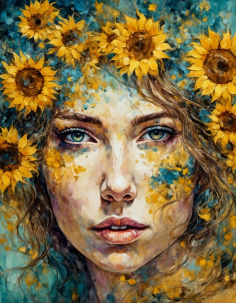 Sunflower Woman in Van Gogh Style