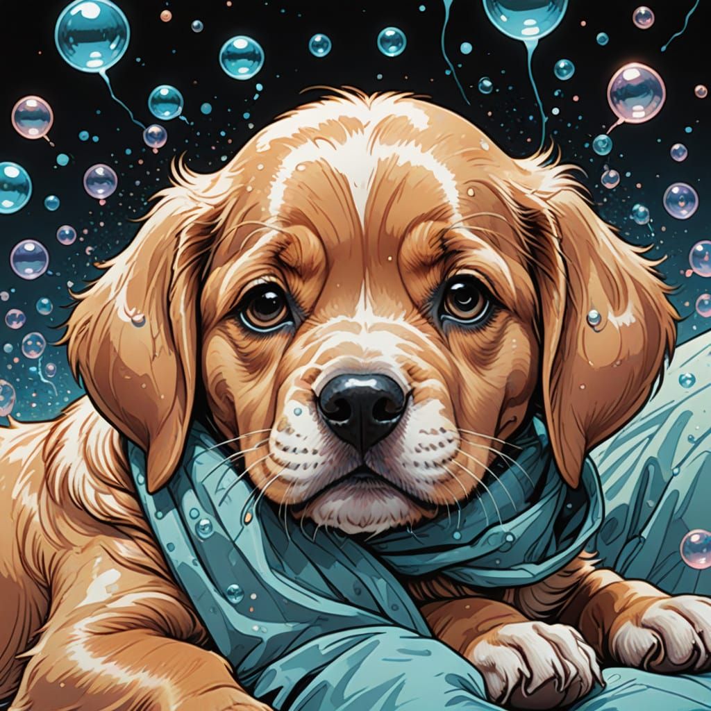 Whimsical Puppy Portrait in Comic Book Style