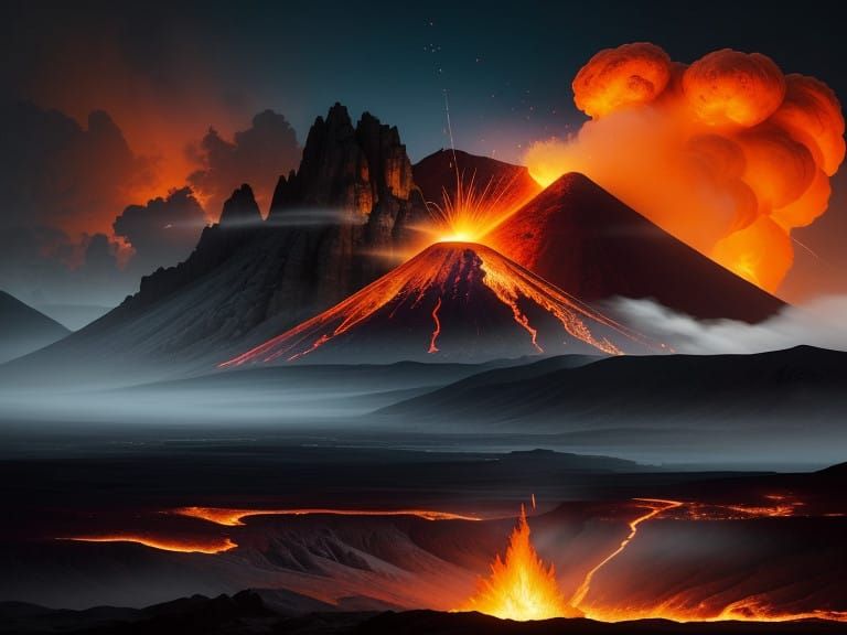 Dramatic Eruption of Parícutin Volcano in Fiery Hues