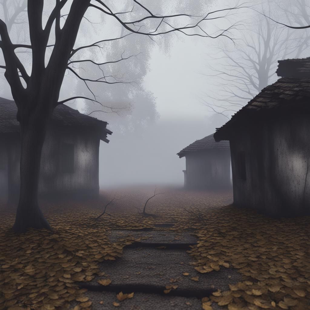 abandoned village fog background