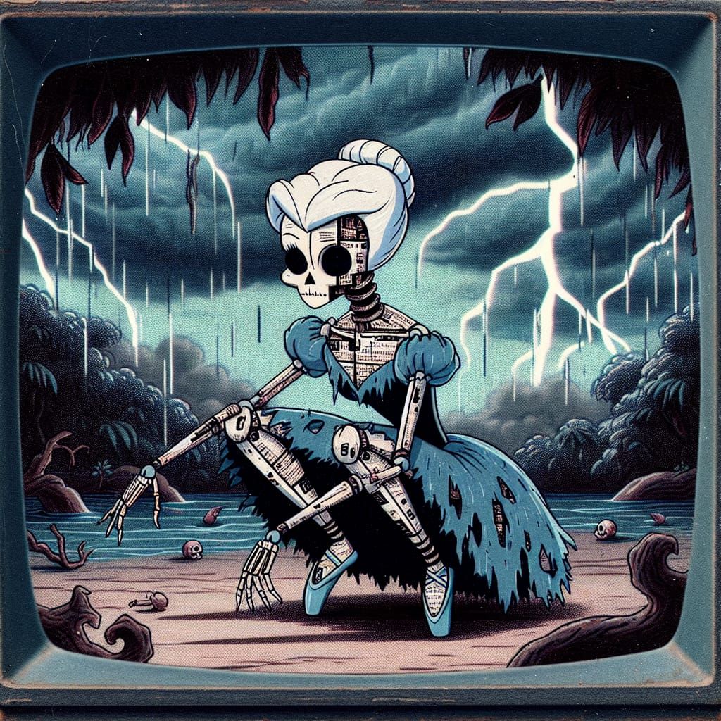 Mutated Princess in a Stormy Jungle, in a Retro CRT Style