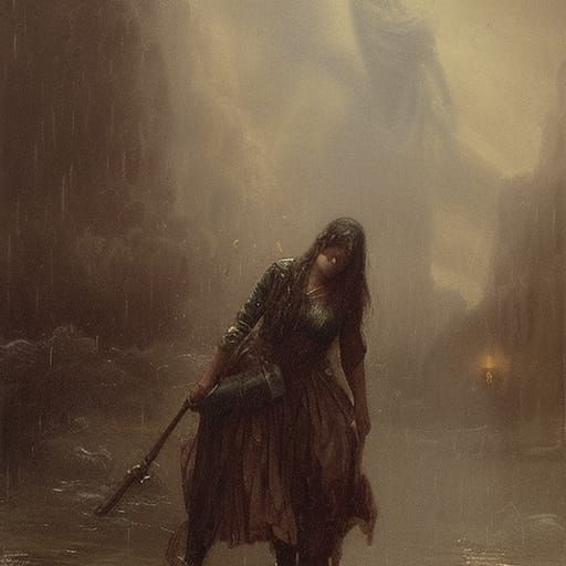 Female Soldier in Rain, Dark Romanticism