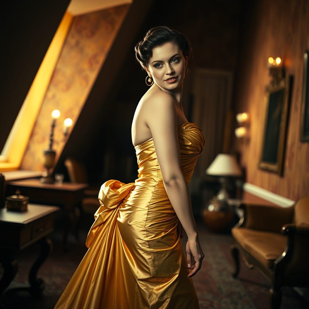 Woman in Tilted Room: Surreal Photorealistic Portrait