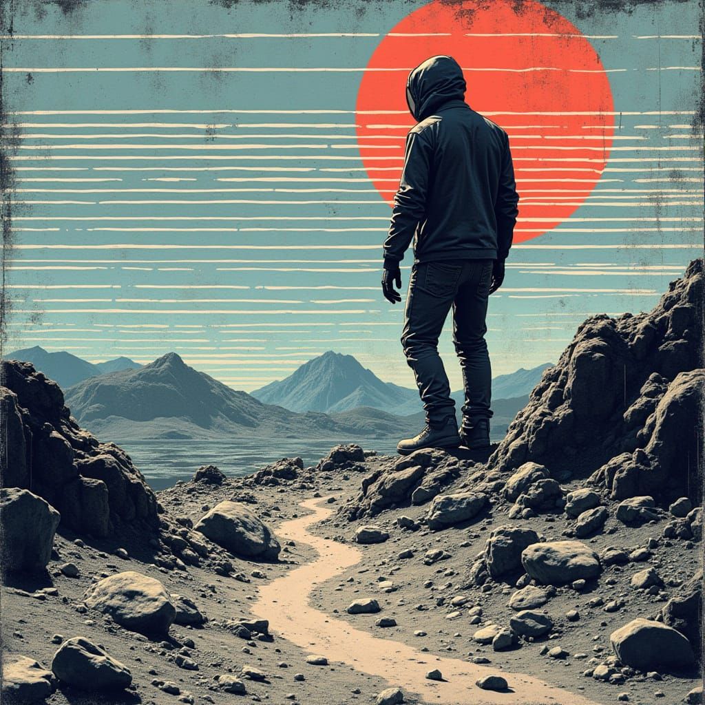 Moonlit Mars Explorer in Ink Style