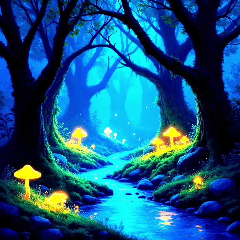 Whispering Bio Luminescent Forest at Night