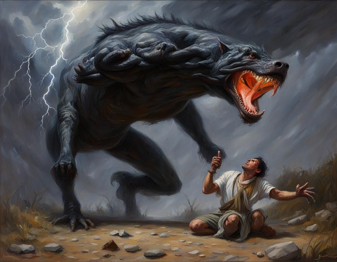 Dramatic Lightning Strike Oil Painting