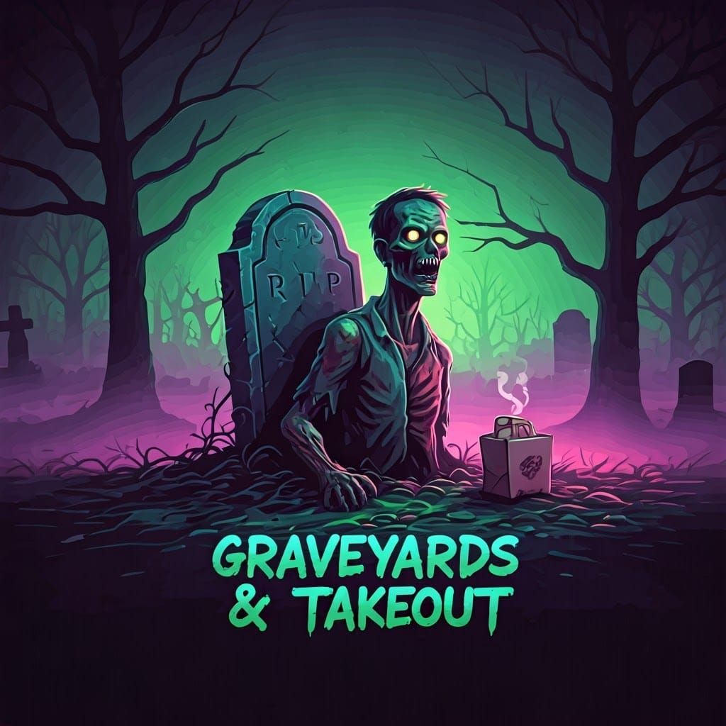 Eerie Zombie Emerges in Neon Graveyard Scene