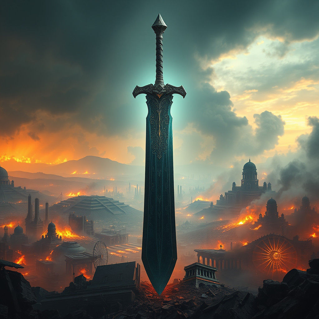 Apocalyptic Sword Unleashes Fury on Ruined City