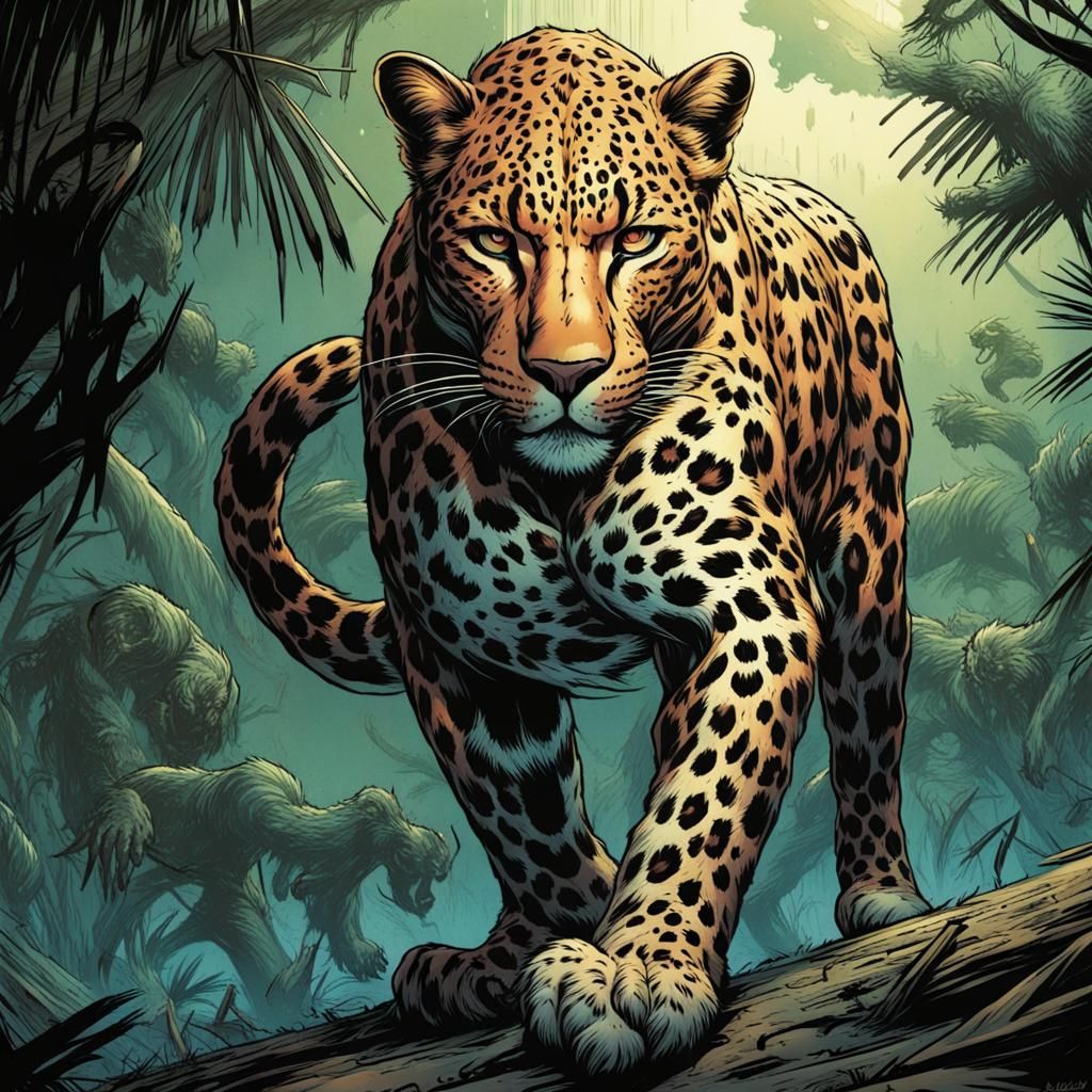 Leopard in Comic Book Art Style