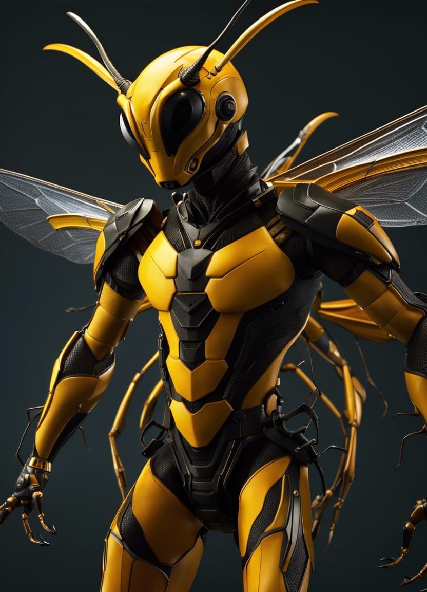 Sci-Fi Wasp Man with Wings and Stinger