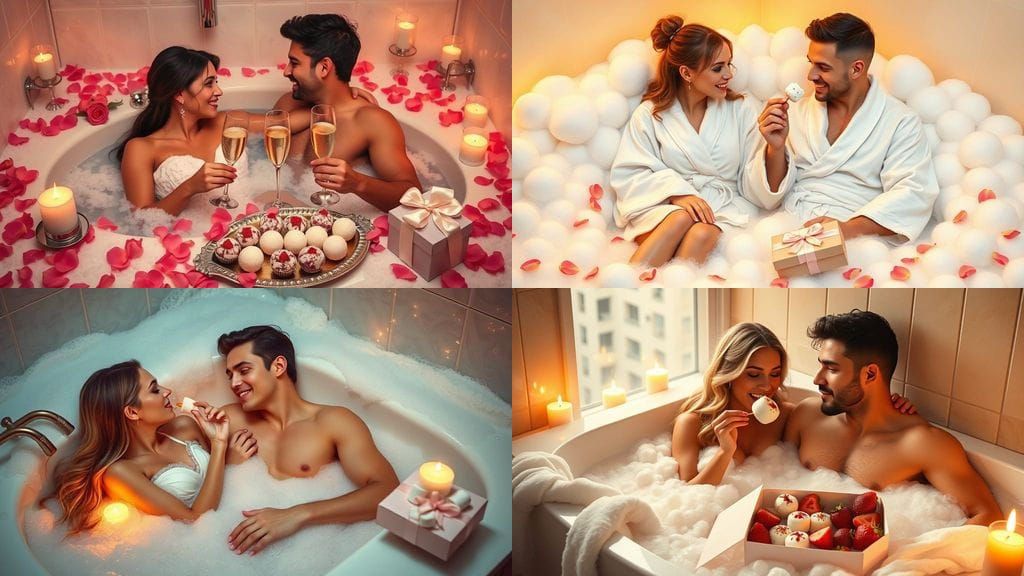 Romantic Bath Scene with Sweet Treats in a Cyberpunk Aesthet...