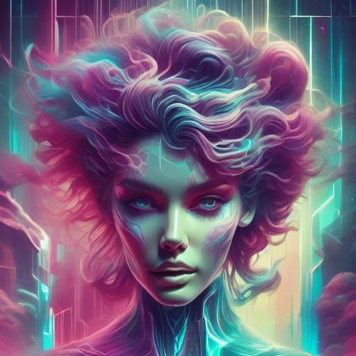 Neon-Noir Cyberpunk Figure in Frozen Cityscape