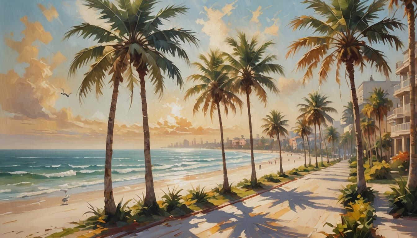 Florida Seaside Promenade in Impressionist Style