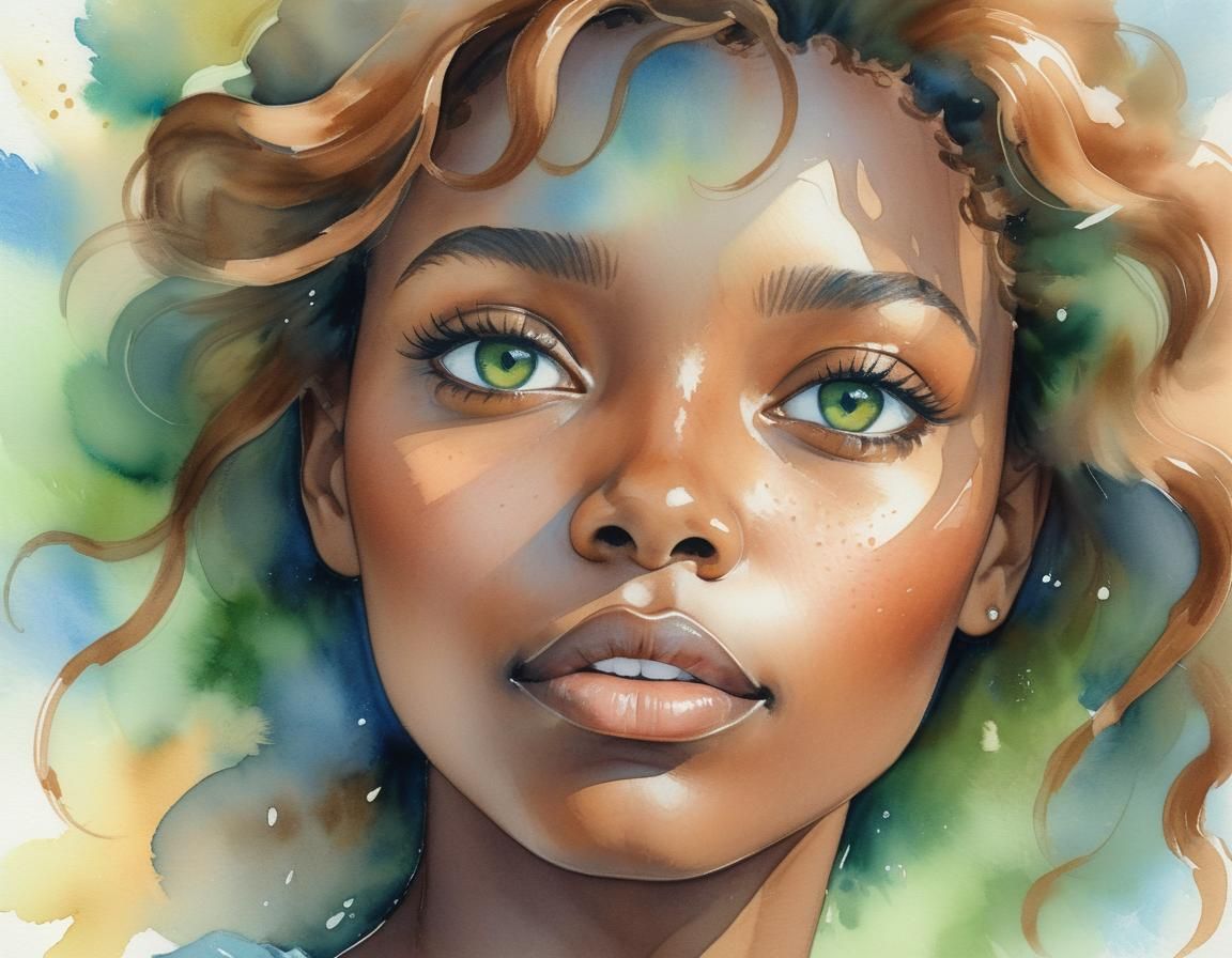 Watercolor Portrait of a Beautiful Black Woman