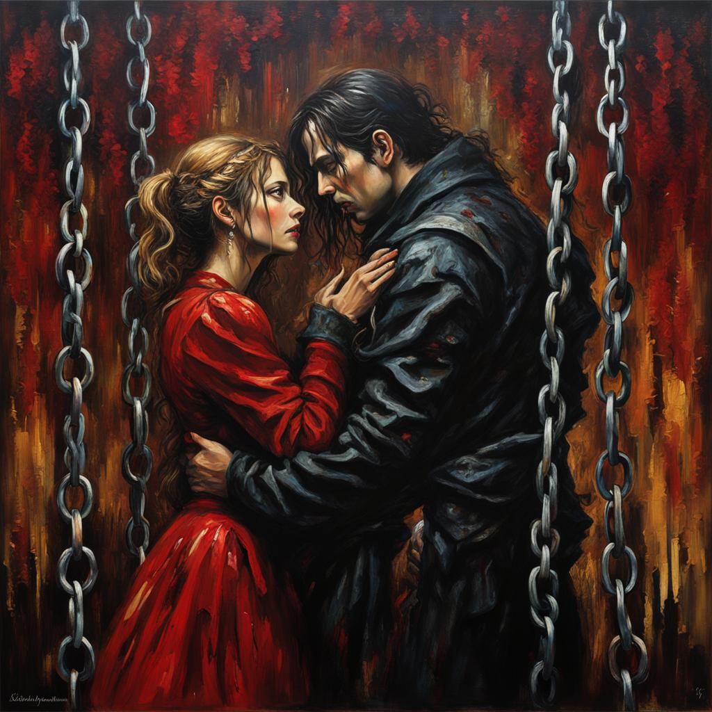 Disturbing Gothic Impressionist Couple Bound by Chains
