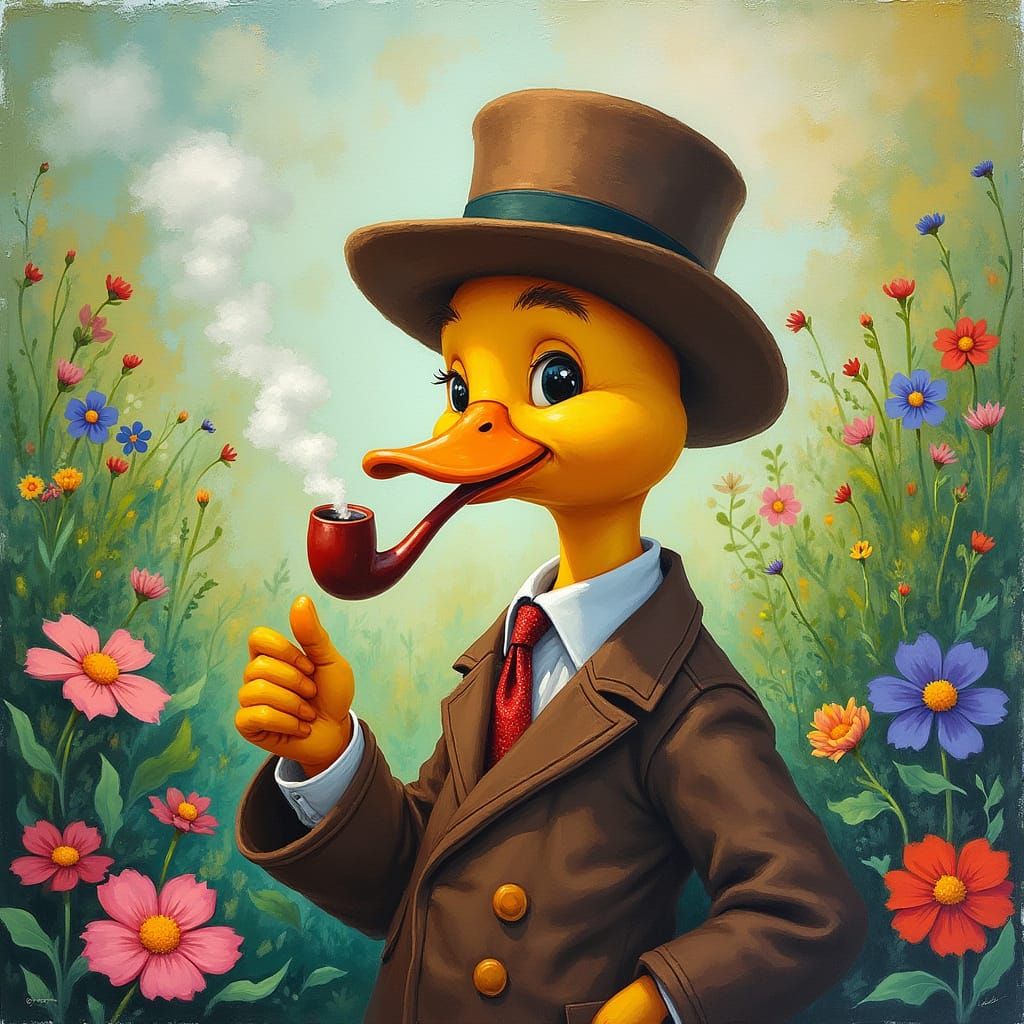 Duckling Smoking Pipe in Gouache Style