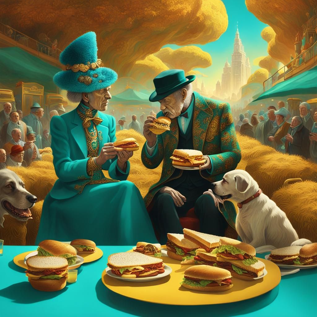 Eccentric Sandwich Feast at Crufts: Surreal Digital Art