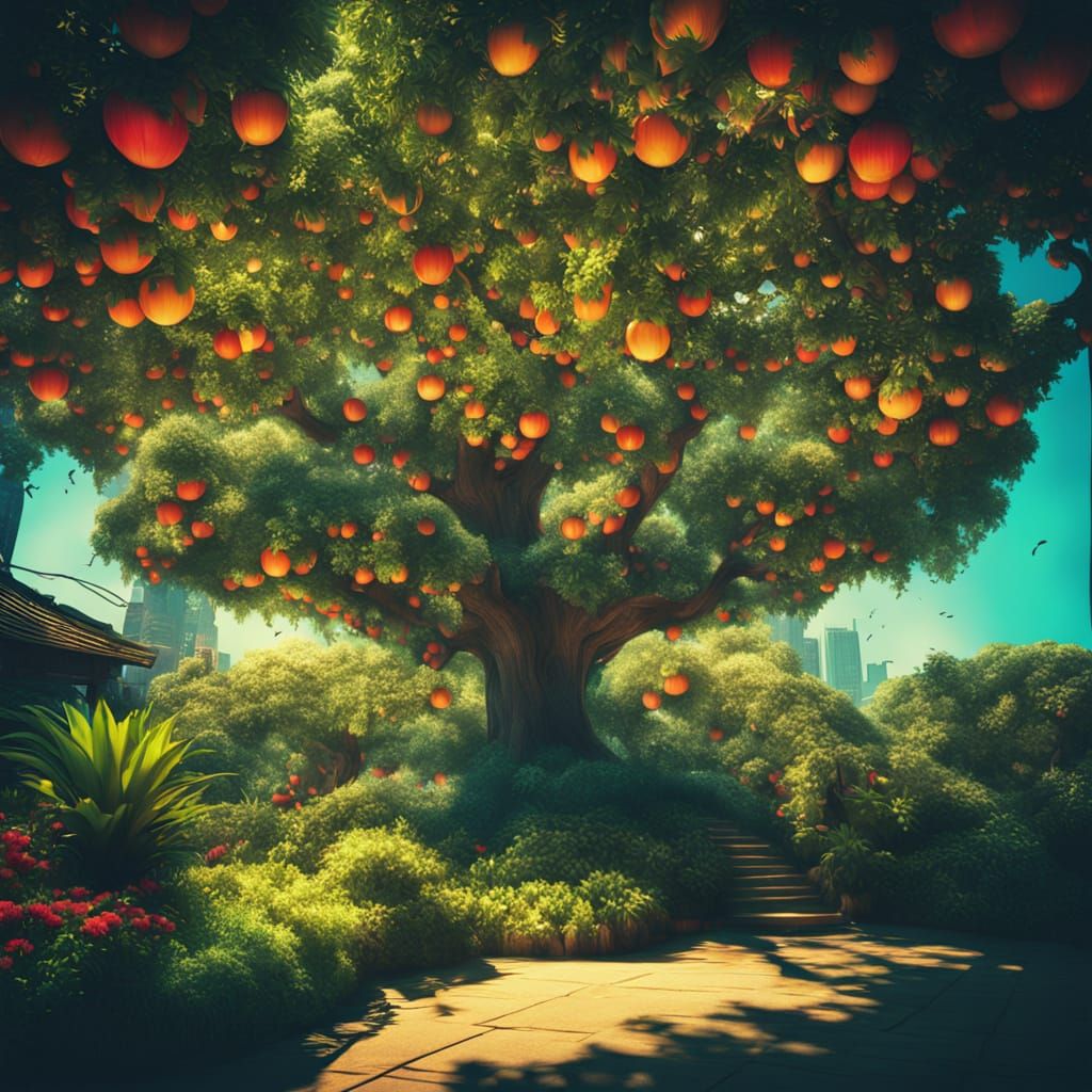 Vibrant Utopian Garden in Paradise