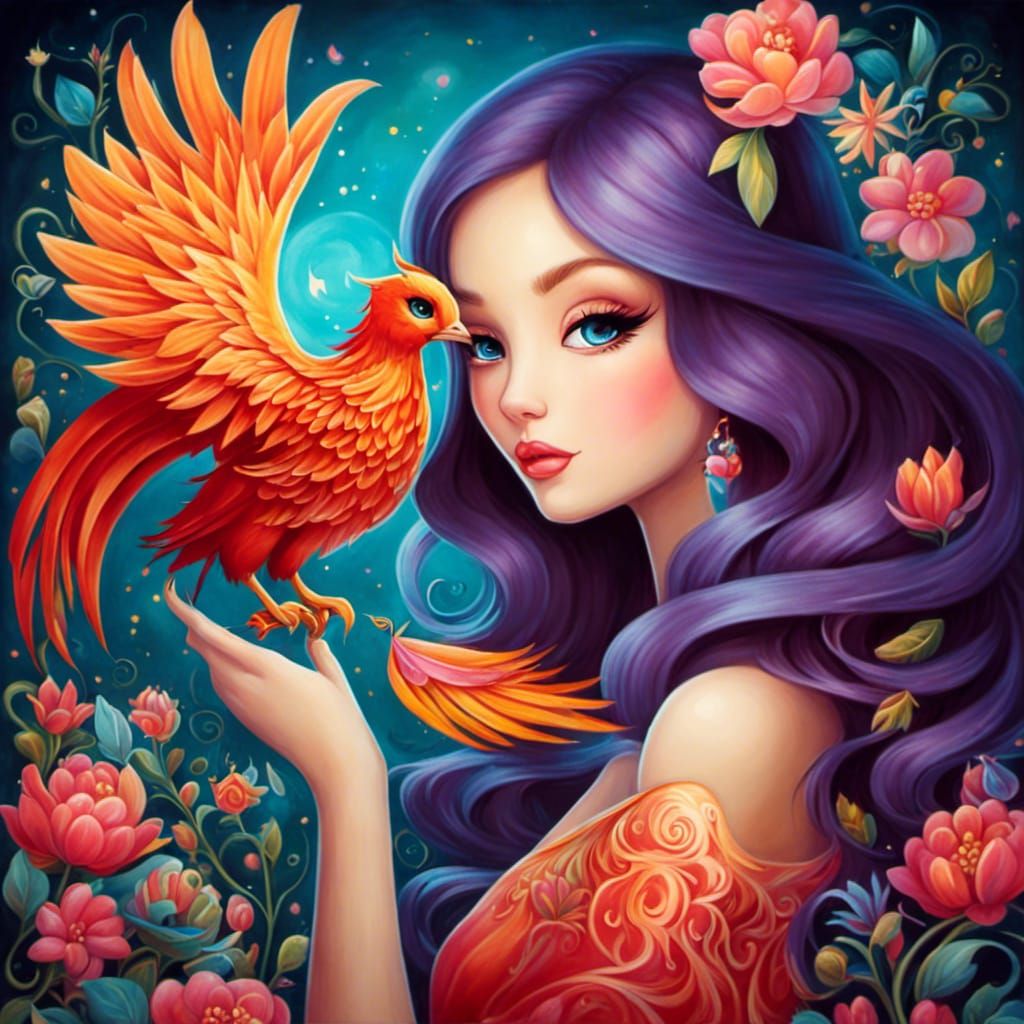 Girl's Selfie with Phoenix in Soft Style