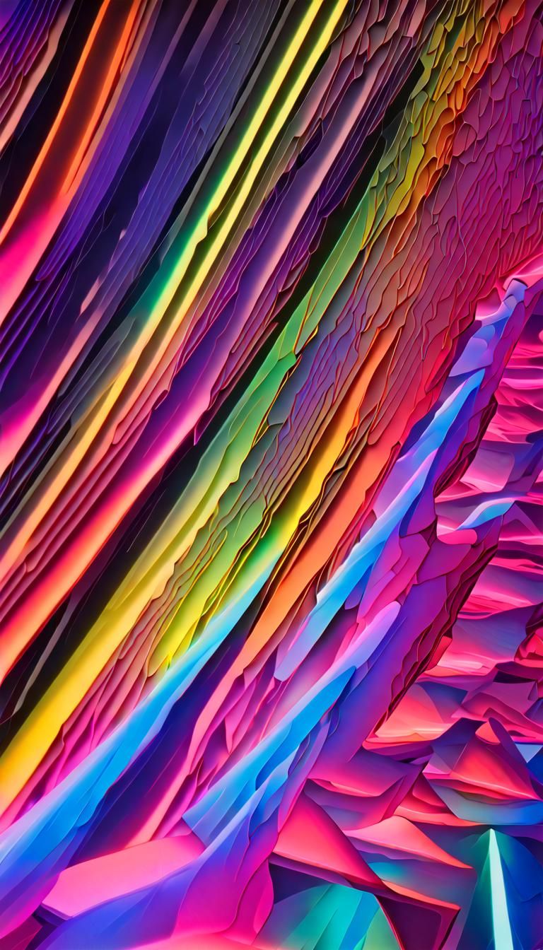 Faceted Statuary in Dynamic Rainbow Neon Colors