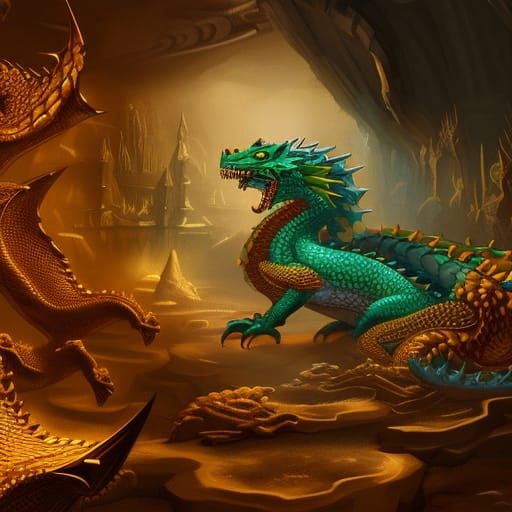 Mighty Dragon Guarding a Treasure Hoard