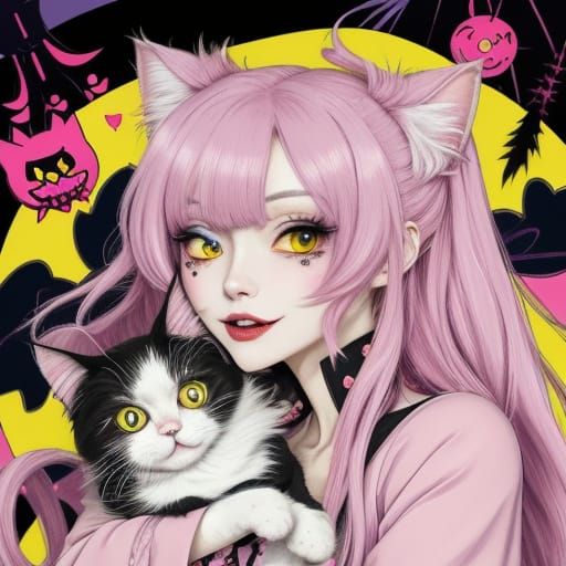 Kawaii Vampire Cat Soul Swap in Anime Style