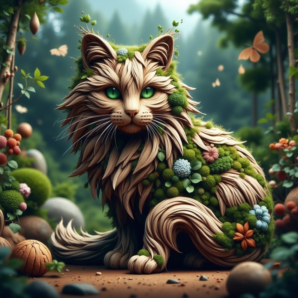 Vibrant Garden Cat in Cyberpunk Aesthetic