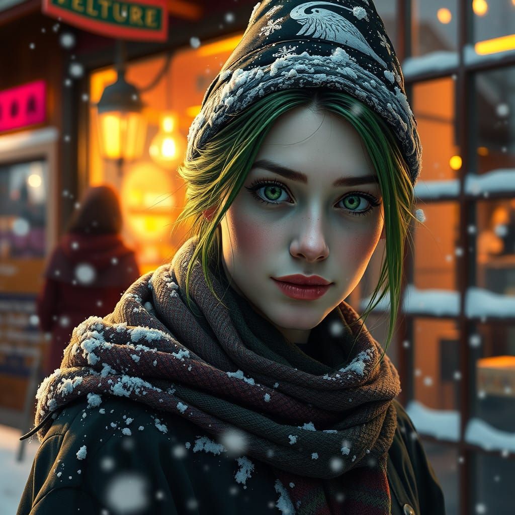 Young Slytherin Witch Embracing Whimsy in Snowy Wonderland