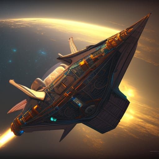 Detailed Matte Painting of Spaceship in Space