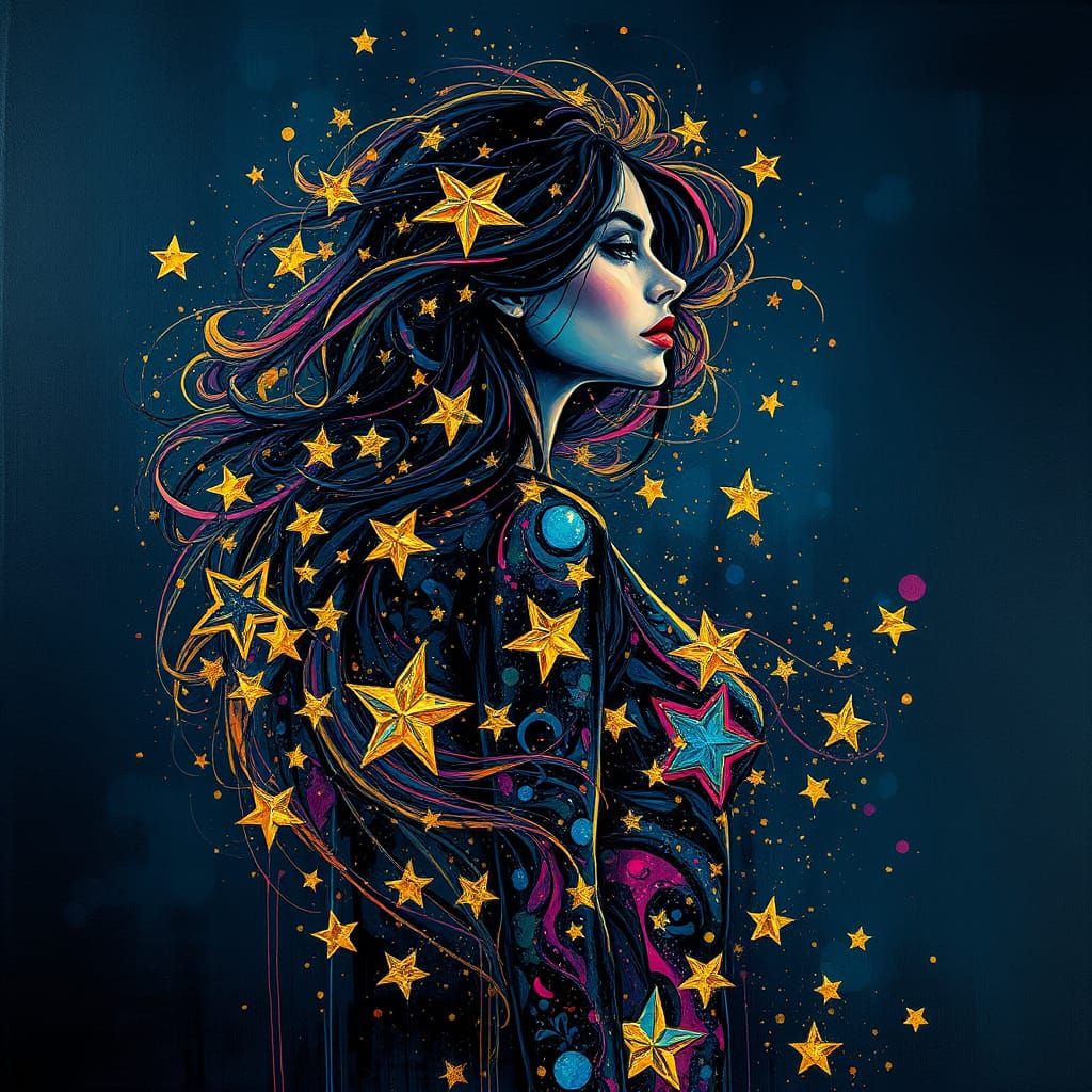 Celestial Goddess in Midnight City Sky