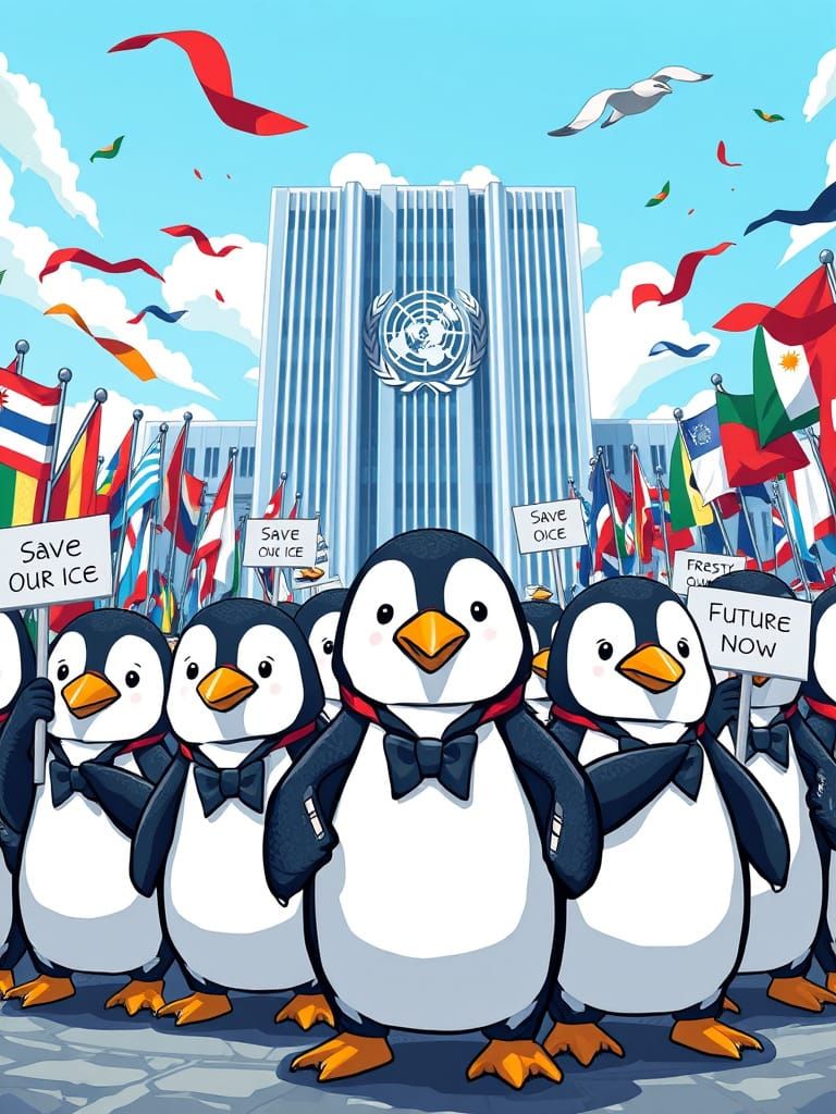 Penguins Protest Climate Change at the United Nations
