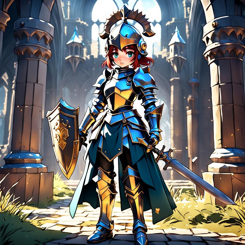 Anime Knight Girl in Detailed Armor