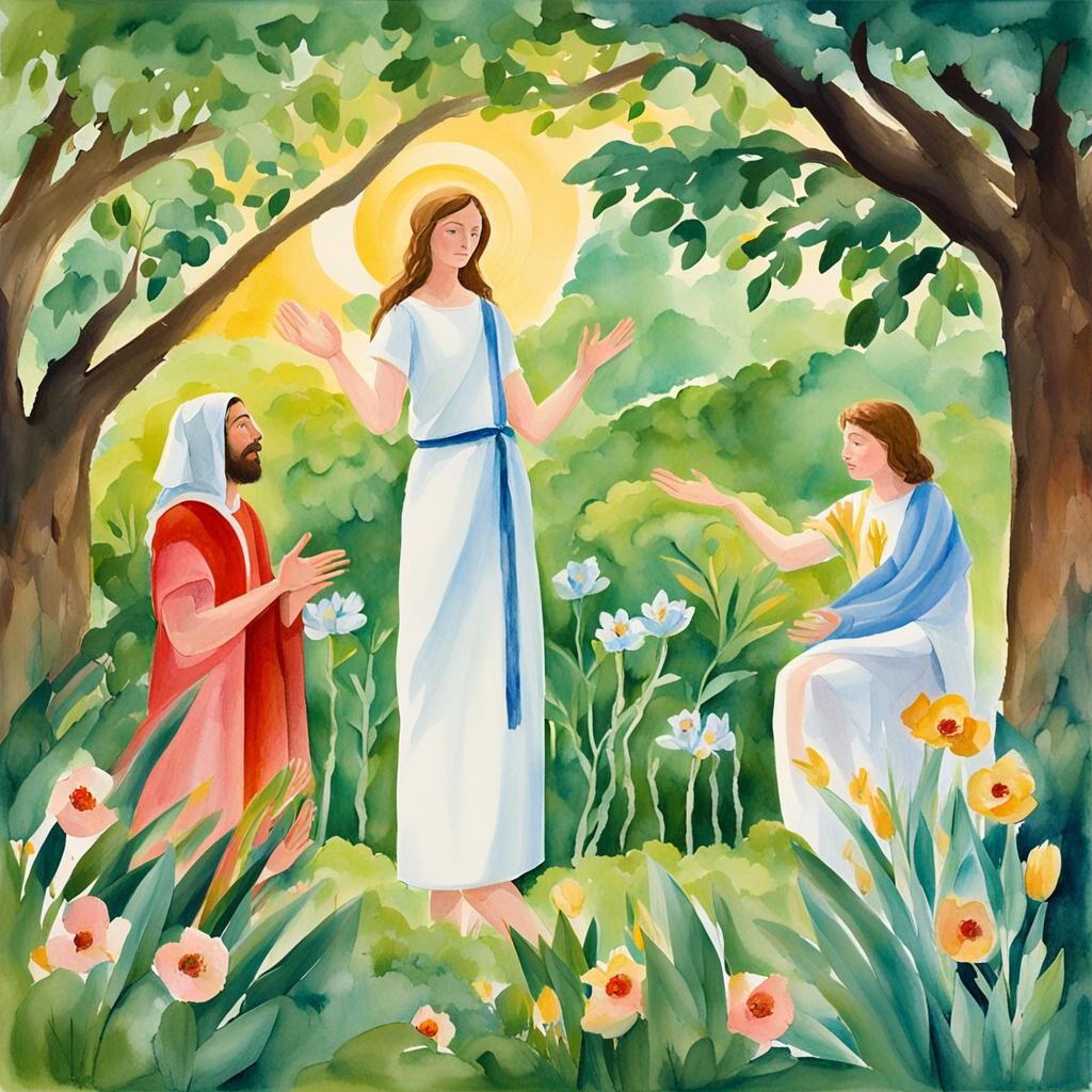 Adam and Eve in Gouache Style