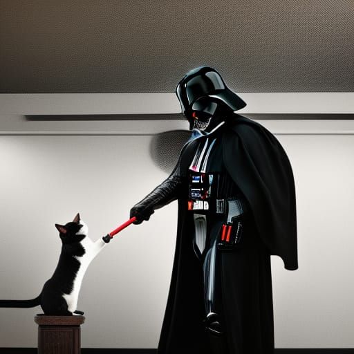 Hyperrealistic Darth Vader Petting a Cat