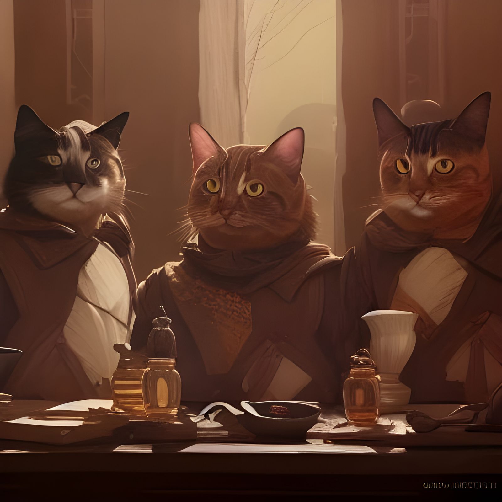 Cats as Musketeers: Detailed Digital Art