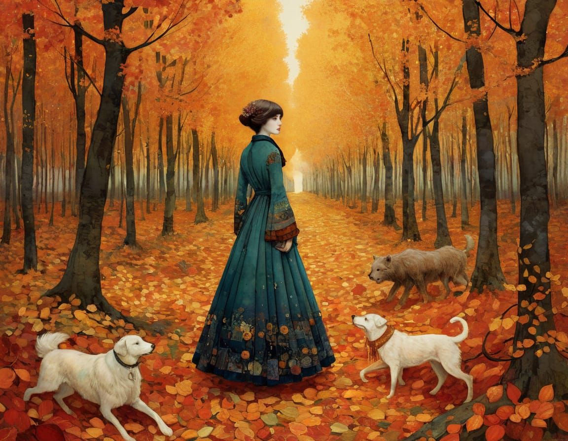 Autumn Scene in Art Nouveau Style