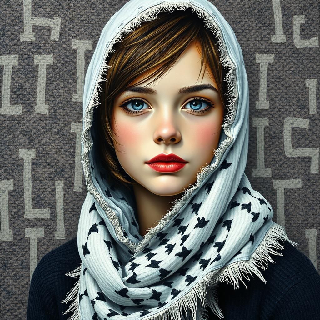 Girl in Hoodie: Expressive Oil and Ink Portrait