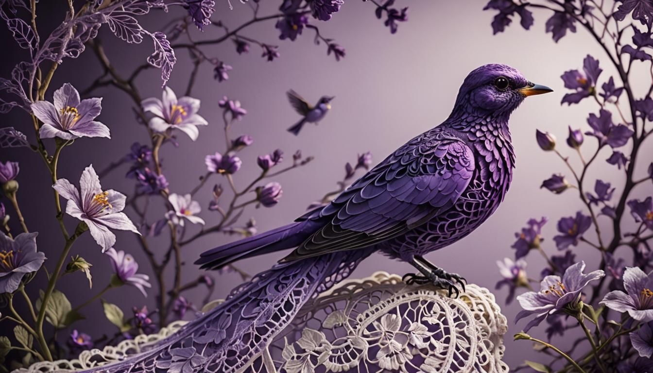 Elegant Purple Lace Illustration in Double Exposure Style