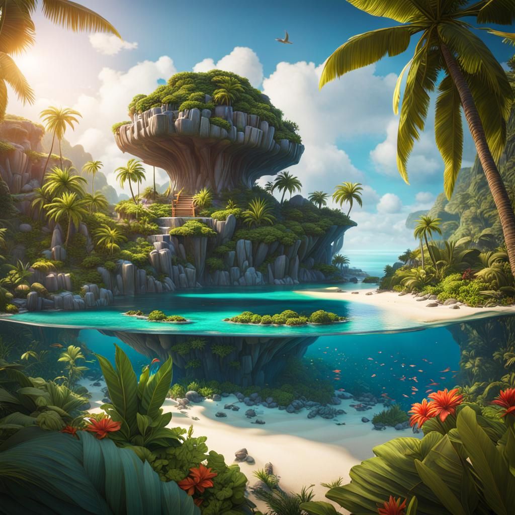 Floating Island Paradise with Ancient Ruins