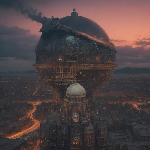 Dystopian Dome City: Magical Realism Sunset