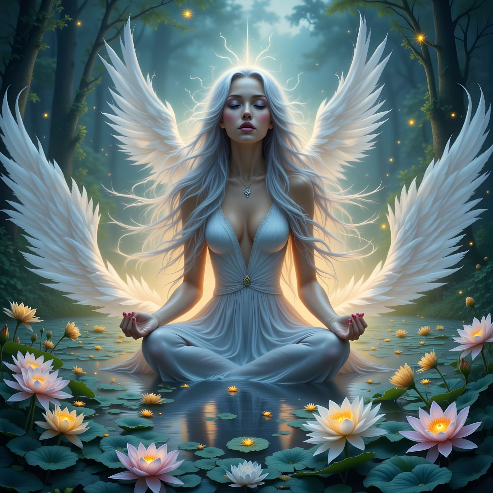 Celestial Goddess Meditating in Art Nouveau Style