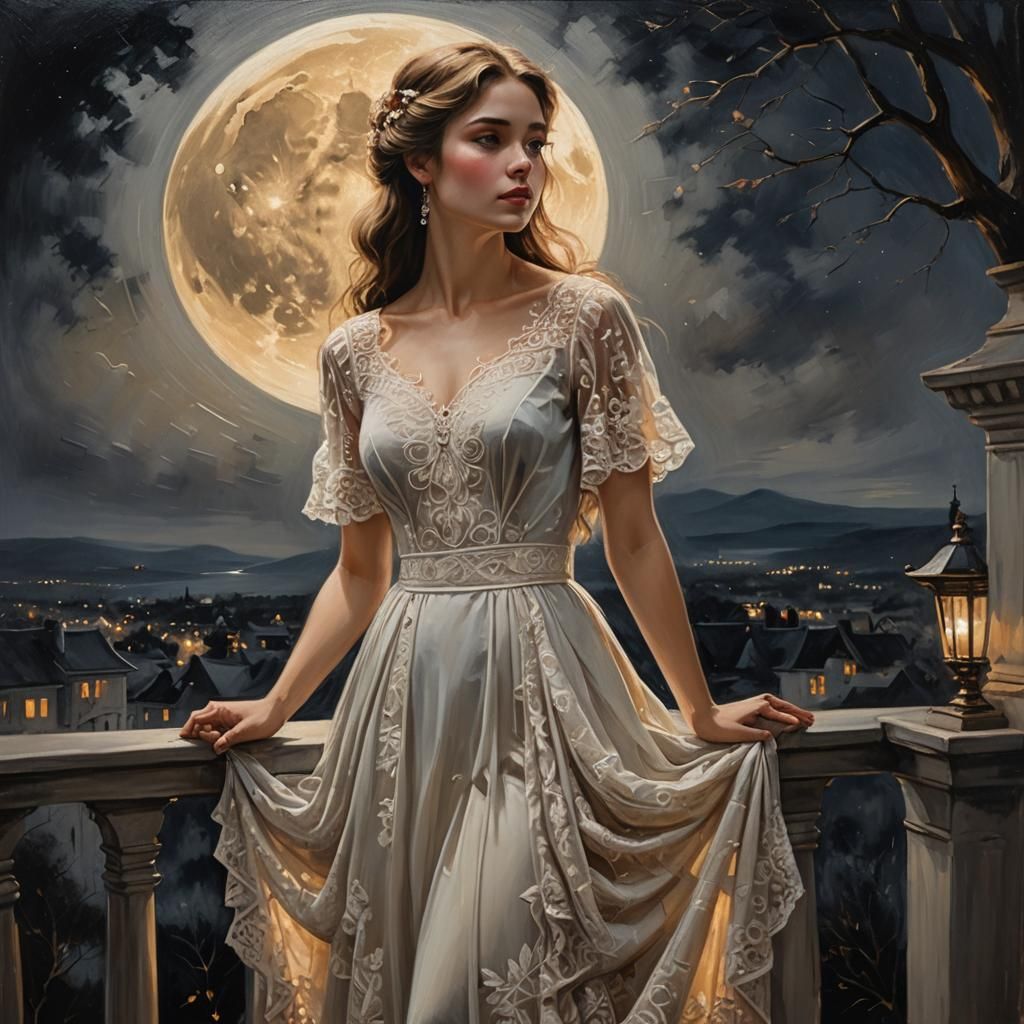 Ethereal Moonlit Beauty in Pre-Raphaelite Style