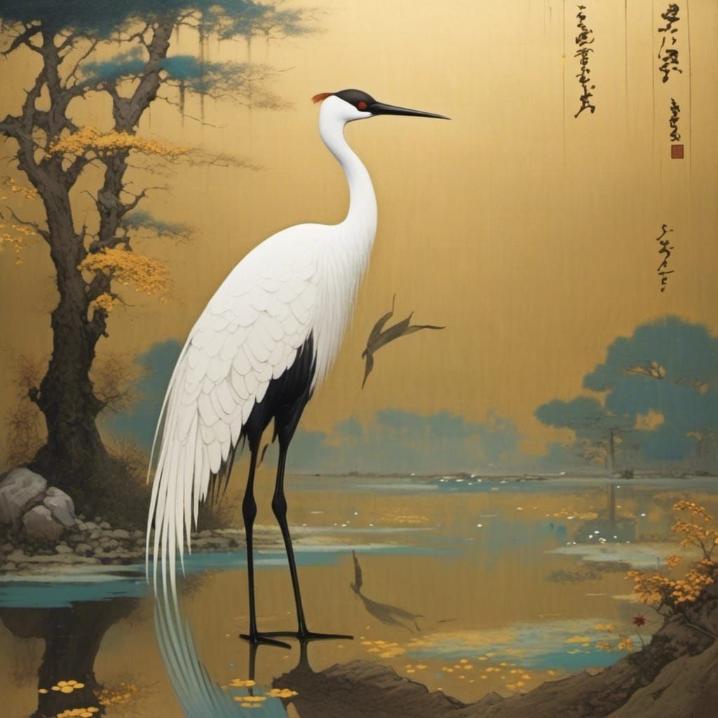 Crane on Gold Silk