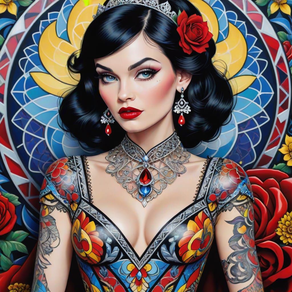 Snow White Portrait in Ed Hardy Tattoo Art Style